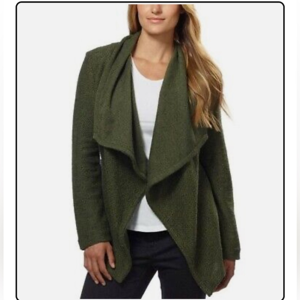BNCI by Blanc Noir Green Peplum Tailored Draped Cardigan